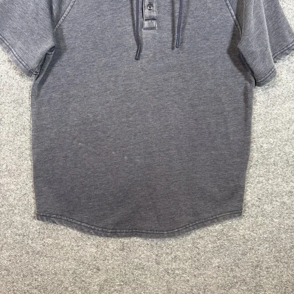 Lucky Brand Venice Burnout Henley Hoodie Mens Medium Blue Short Sleeve Pullover - Picture 2 of 10